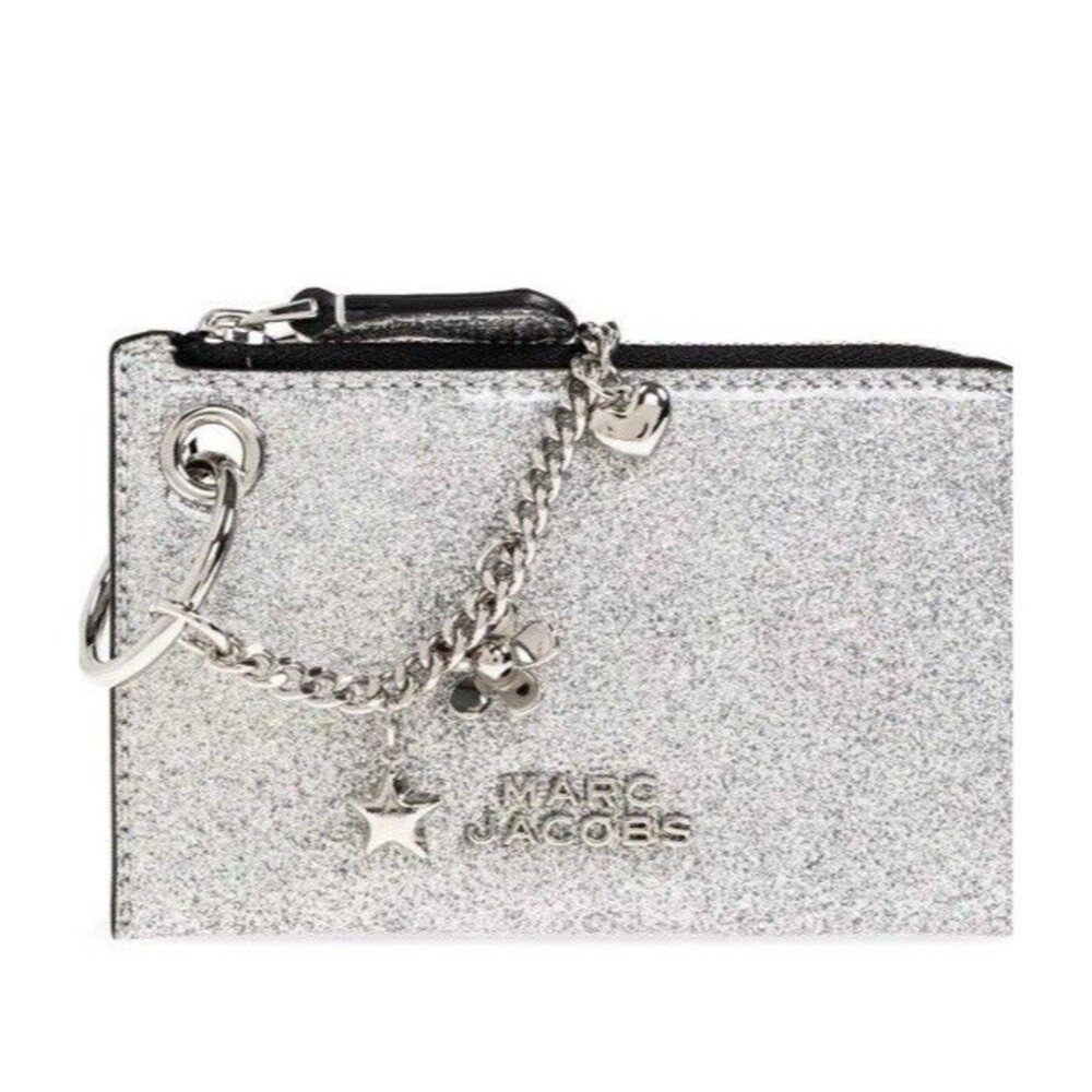Authentic New Marc Jacobs Silver Glitter Leather Charm Wallet - Picture 2 of 6